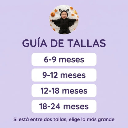 Guía de tallas Bat Baby: 6-9, 9-12, 12-18 y 18-24 meses
