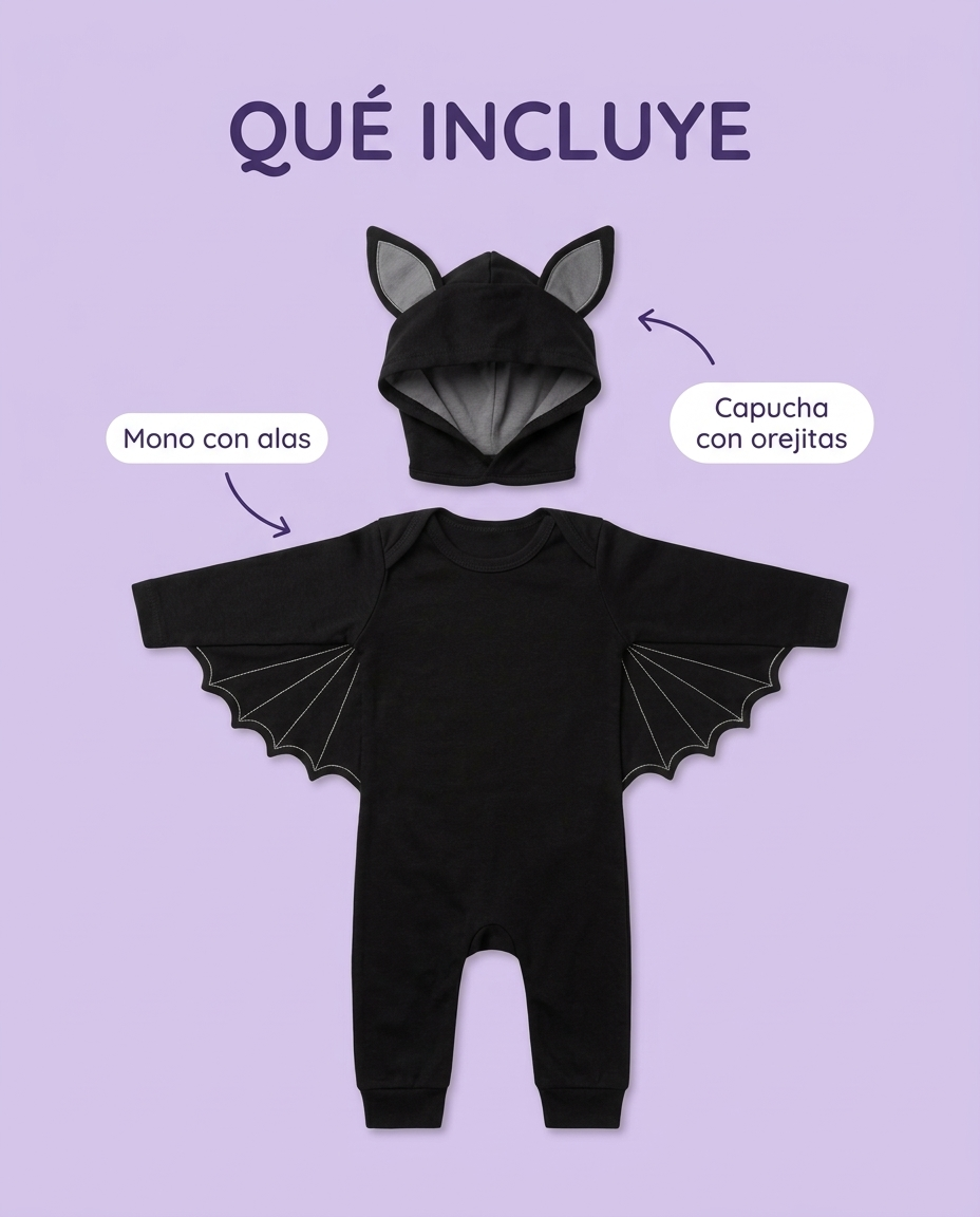 Infografía Bat Baby: disfraz de murciélago para bebé